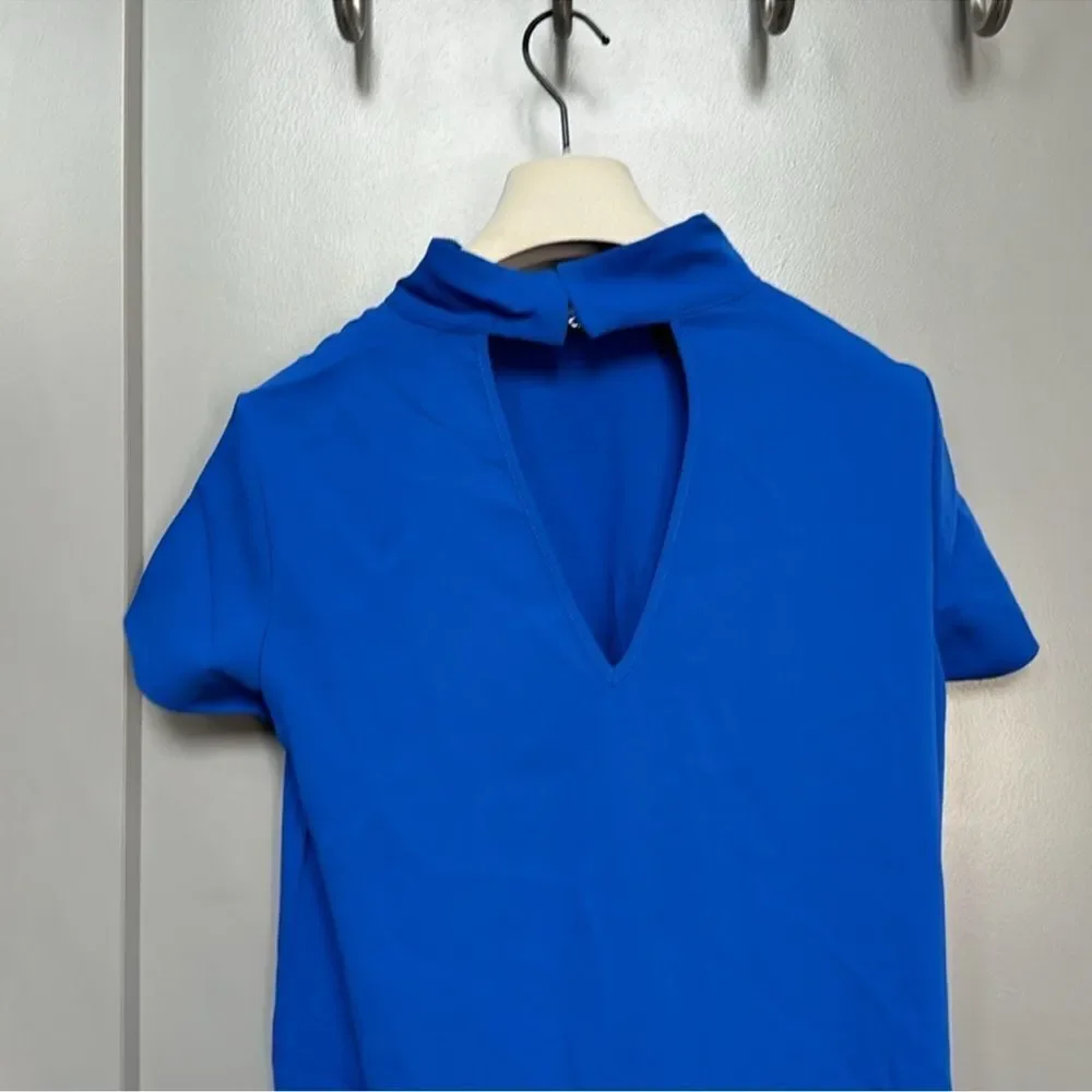 A Amanda Uprichard Blue Mock Neck Short Sleeve Mini Dress NWT